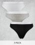 Фото #1 товара ASOS DESIGN Lillie 3 pack cotton thong with waistband in black, grey & white