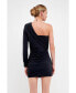 Women's One Shoulder Shirred Mini Dress