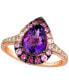 ფოტო #1 პროდუქტის Multi-Gemstone (2-1/5 ct. t.w.) & Nude Diamond (1/6 ct. t.w.) Pear Halo Ring in 14k Rose Gold