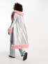 Annorlunda metallic faux shearling edged coat in silver and pink Серебро / Розовый, 34 - фото #5