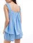 Loungeable cotton smocked cami top and short pyjama set in blue