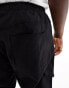 DTT Plus slim fit garment dyed cuffed cargo trousers in black