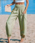 Women's Green Striped Smocked Waist Patch Pocket Pants