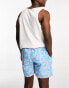 Jack & Jones Intelligence flamingo swim shorts in blue