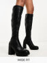 Schuh Wide Fit Della second skin heeled knee boots in black