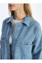 Фото #4 товара Modest Düz Uzun Kollu Kadın Jean Gömlek Ceket