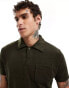 Brave Soul towelling co-ord polo shirt in khaki