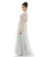 Women's Embroidered Illusion High Neck Long Sleeve A Line Gown