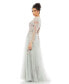 ფოტო #2 პროდუქტის Women's Embroidered Illusion High Neck Long Sleeve A Line Gown