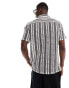 Hollister short sleeve revere collar stripe crochet shirt in black/white