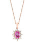 ფოტო #4 პროდუქტის EFFY® Pink Sapphire (7/8 ct. t.w.) & Diamond (1/3 ct. t.w.) Halo 18" Pendant Necklace in 14k Rose Gold