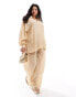 In The Style Plus crinkle long sleeve shirt co-ord in camel