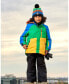 Toddler Boys Two Piece Snowsuit Colorblock Royal Blue, Green, Yellow And Orange - Toddler|Child