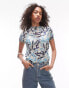 Topshop crinkle bow print tee in blue