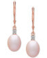 ფოტო #3 პროდუქტის Blush Cultured Freshwater Pearl (8mm) & Diamond Accent Drop Earrings in 14k Rose Gold