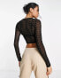 Фото #2 товара ASOS DESIGN mesh crop top with long sleeve in wave flock in black