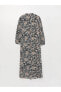 Hakim Yaka Desenli Uzun Kollu Kadın Elbise
