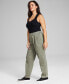 Фото #3 товара Women's Cotton High-Rise Barrel Leg Twill Pants, Created for Macy's