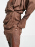 Фото #3 товара ASOS DESIGN cuffed long sleeved satin mini dress with pleat detail skirt in chocolate