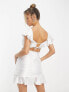 Фото #4 товара ASOS DESIGN satin corset frill shoulder mini dress with draped skirt in white