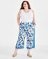 Plus Size Linen Printed Drawstring Capri Pants, Created for Macy's Белый, 1X - фото #1