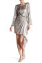 Bardot 156368 Women's Shimmer Drape Front Dress Long Sleeve Silver Sz. 8/M US