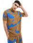 ASOS DESIGN co-ord relaxed knitted crew neck in brown tie dye pattern Коричневый, S - Chest 38 - фото #1