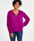 Фото #1 товара Women's Lace-Up V-Neck Blouse, Created for Macy's