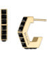 ფოტო #2 პროდუქტის Gold-Tone IP Stainless Steel Small Black Spinel Hoop Earrings, 0.55"