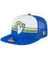 Men's White, Royal Los Angeles Rams Striped A-Frame 9FIFTY Trucker Snapback Hat