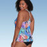 Women's UPF 50 V-Neck Tankini Top - Aqua Green Multi Tropical Print M