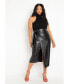 ფოტო #1 პროდუქტის Women's Plus Size Wrap Front Faux Leather Midi Skirt