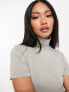 Фото #1 товара ASOS DESIGN fine knit high neck short sleeve top in grey marl