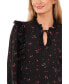 Women's Long Sleeve Tie-Neck Blouse with Eyelet Trim