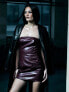 Фото #5 товара Murci leather look bandeau mini dress in burgundy