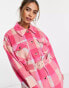 Фото #1 товара Pieces belted waist shacket in pink check