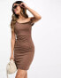 Фото #2 товара ASOS DESIGN cami ribbed twist strap square neck mini dress in latte