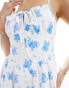 Rare London tie detail milkmaid skater mini dress in white and blue floral