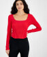 Фото #1 товара Women's Ribbed Square-Neck Long-Sleeve Sweater, Created for Macy's