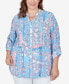 Plus Size Silky Gauze Patio Party Patchwork Button Front Top