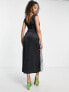 Фото #2 товара ASOS DESIGN Tall button through satin midi dress in black