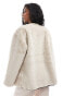 YAS faux fur jacket with buckle fastening in neutral - STONE