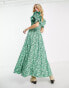 Фото #8 товара Reclaimed Vintage inspired puff sleeve midi dress in green floral