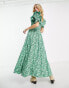 Reclaimed Vintage inspired puff sleeve midi dress in green floral