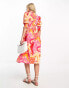 Influence wrap front long sleeve midi dress in orange swirl floral