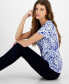 ფოტო #3 პროდუქტის Women's Cotton Floral-Print V-Neck Top