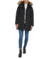 Фото #1 товара Women's Belted Faux-Fur-Trim Hooded Puffer Coat, Created for Macy's