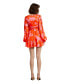 ფოტო #11 პროდუქტის Women's Printed Charmeuse Bishop Sleeve V Neck Mini Dress