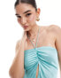 ASOS DESIGN satin halter neck maxi dress with gathered bust and keyhole split in aqua