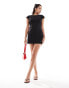 Forever New cap sleeve contrast bow back mini dress in black